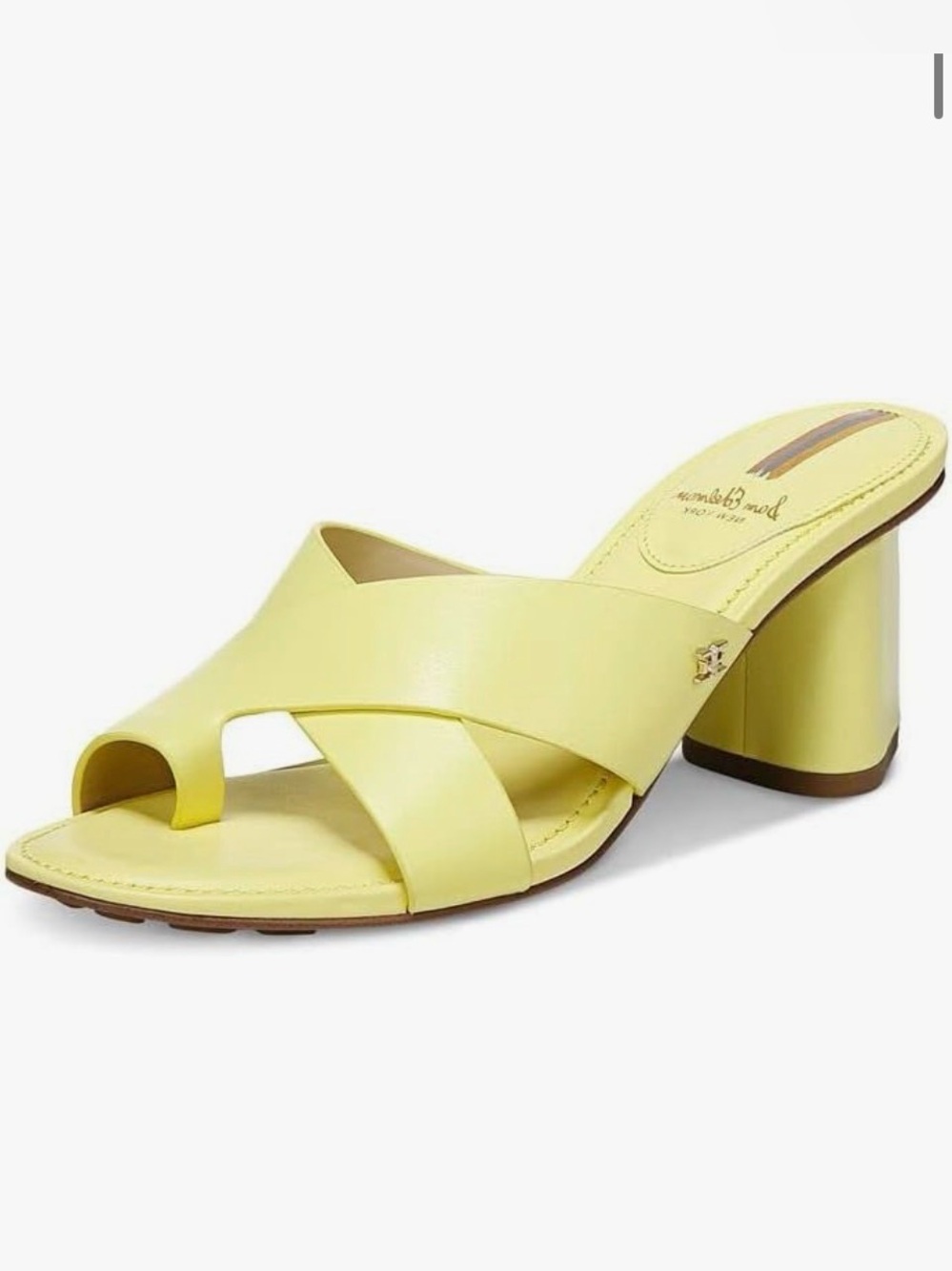 Sam Edelman Odie Butter Yellow Leather Block Heel Slip On Toe Ring Heeled Sandal